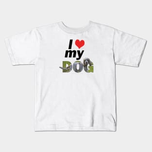 I love (heart) my dog - spaniel tan and white oil painting word art Kids T-Shirt